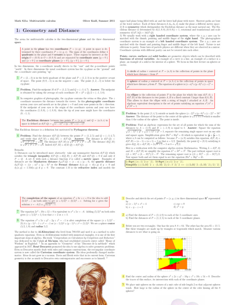 Multivariable Calculus Basics | PDF | Cartesian Coordinate System | Sphere