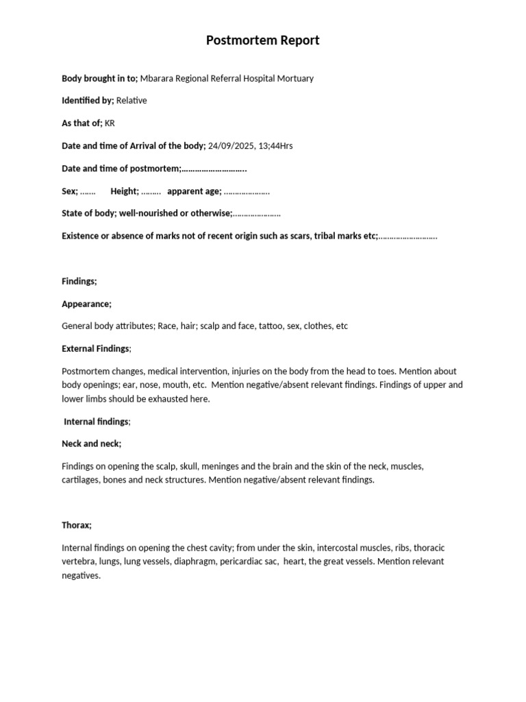 Postmortem Examination Report Template | PDF
