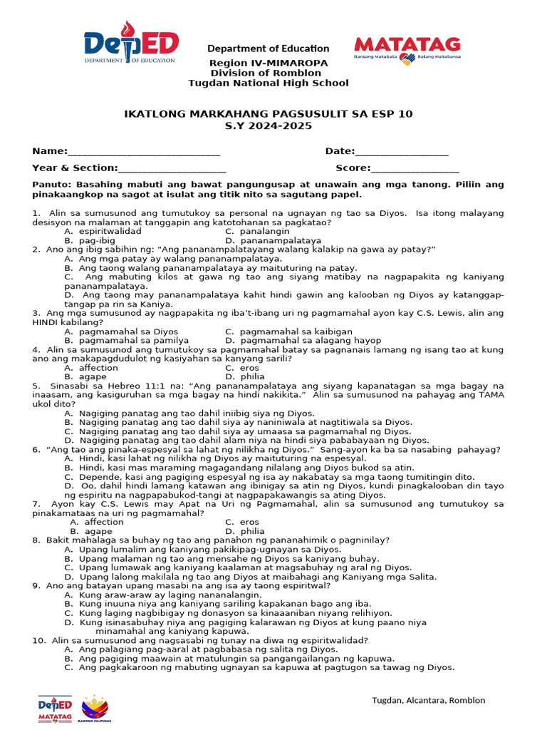Esp10 PT Q3 | PDF