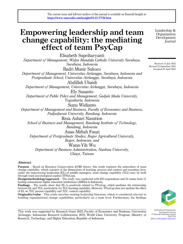 Empowering Leadership and Team Change | PDF | Survey Methodology ...