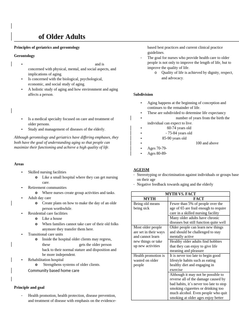 Care of Older Adults- Prelims | PDF | Ageing | Child Neglect
