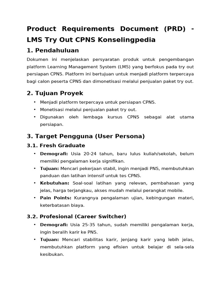 PRD LMS Try Out CPNS Konselingpedia | PDF