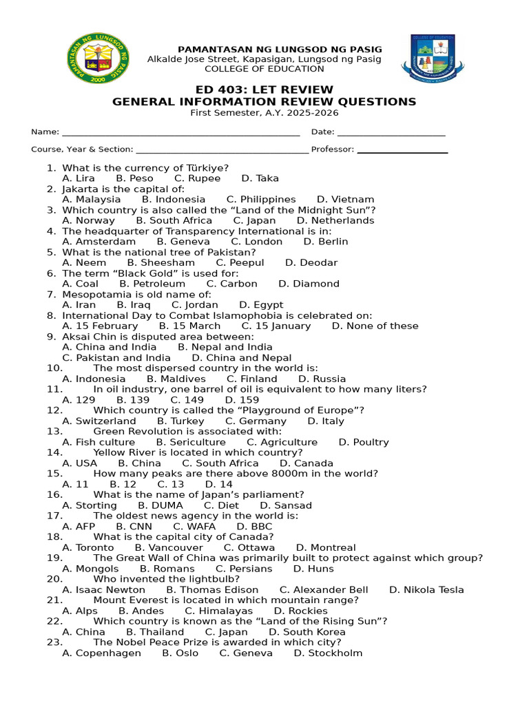 LET Review Questions for Education Students | PDF