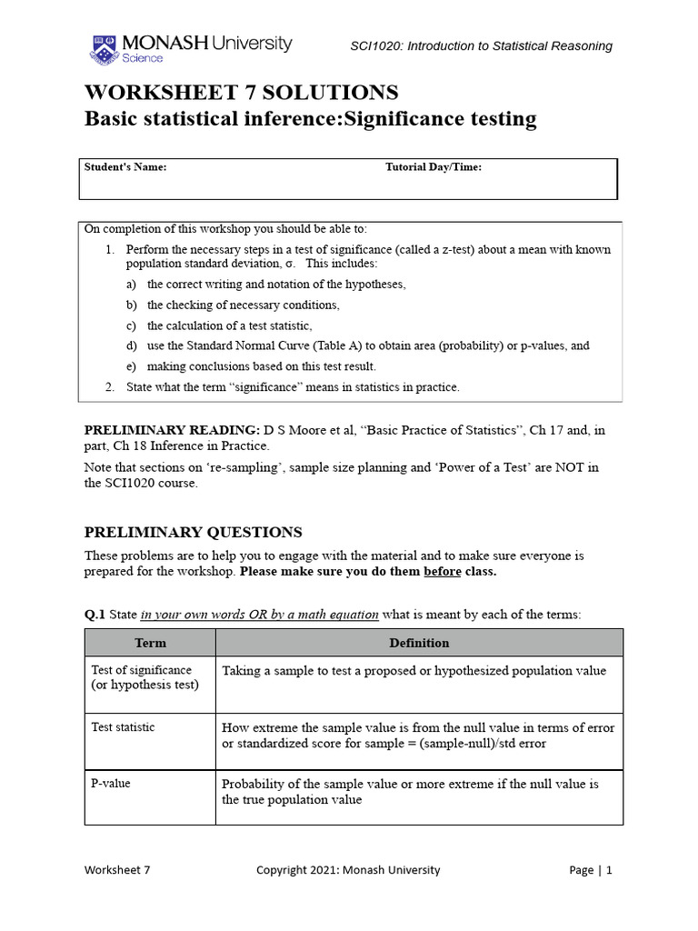 Statistical Inference: Z-Test Guide | PDF | P Value | Statistics