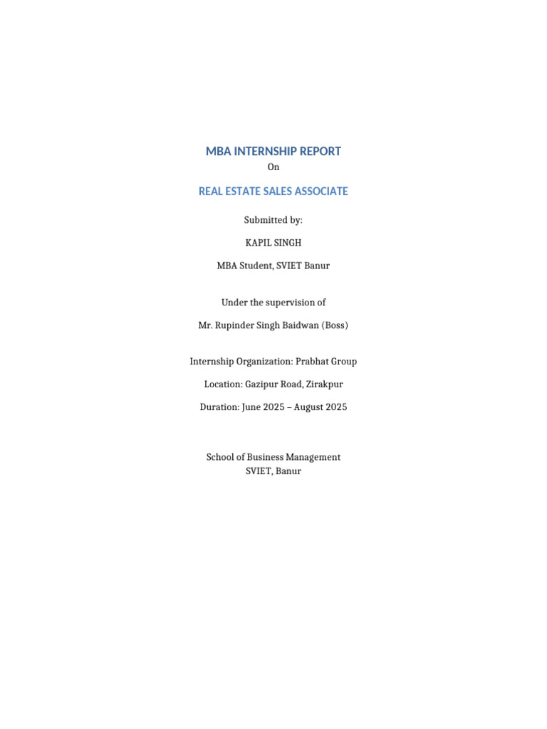 MBA Internship Report: Real Estate Sales | PDF | Customer Relationship ...