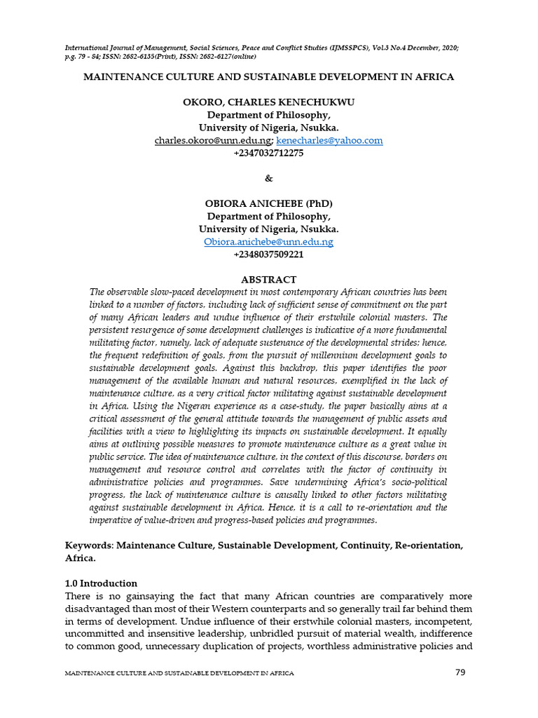 Maintenance Culture for Africa's Development | PDF | Sustainability ...