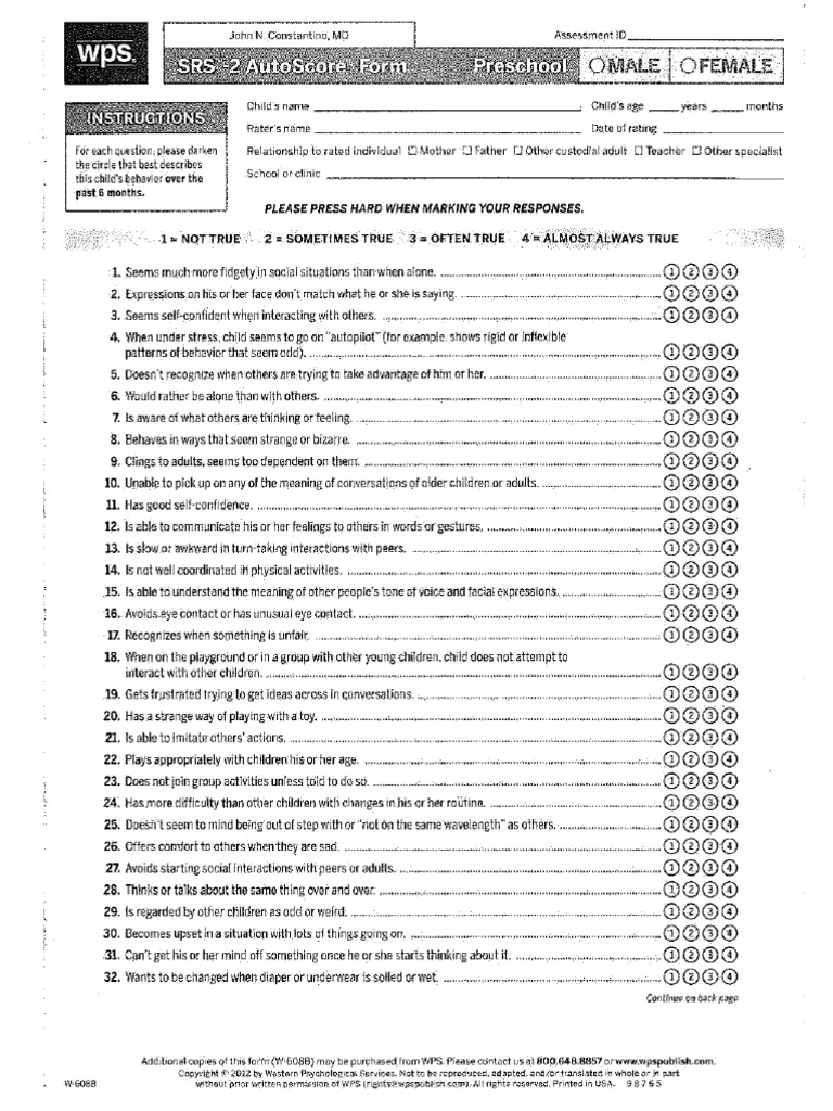 SRS Preschool Age | PDF
