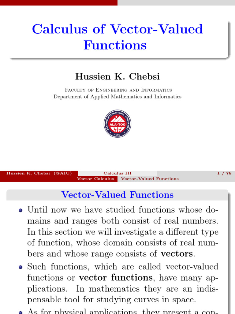 Vector-Valued Functions in Calculus | PDF | Function (Mathematics) | Curve