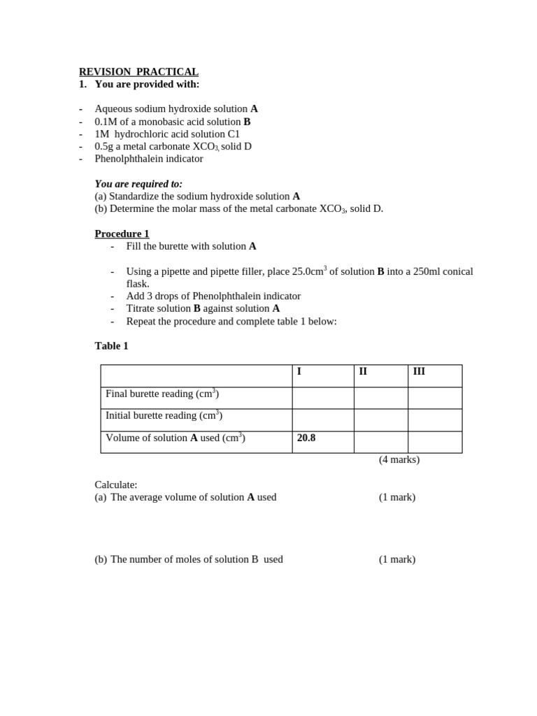 Chemistry Practical: Titration and Analysis | PDF | Titration | Chemistry