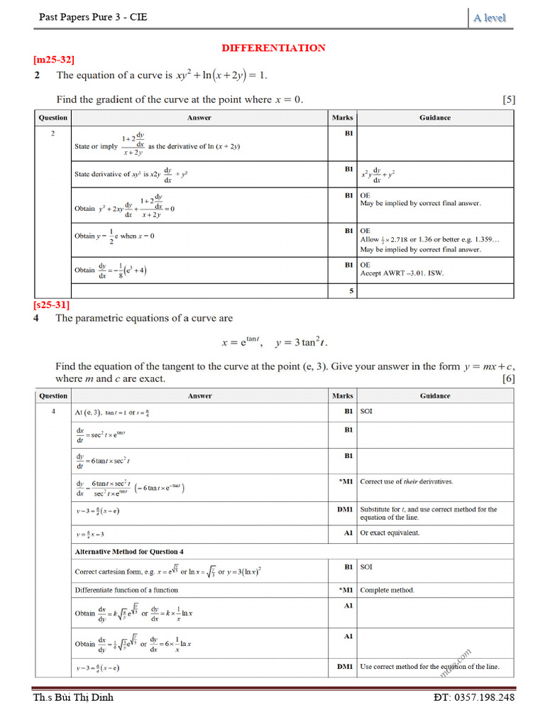 PP P3 4. Answer of Differentiation CIE | PDF