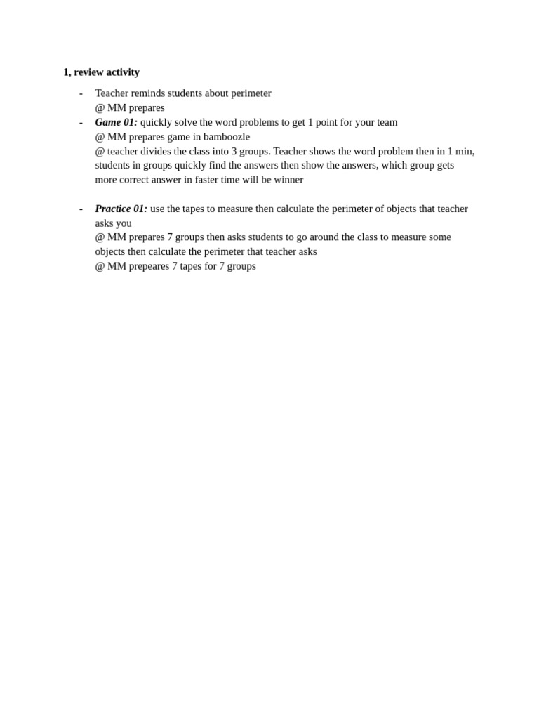 Classroom Activities on Perimeter | PDF