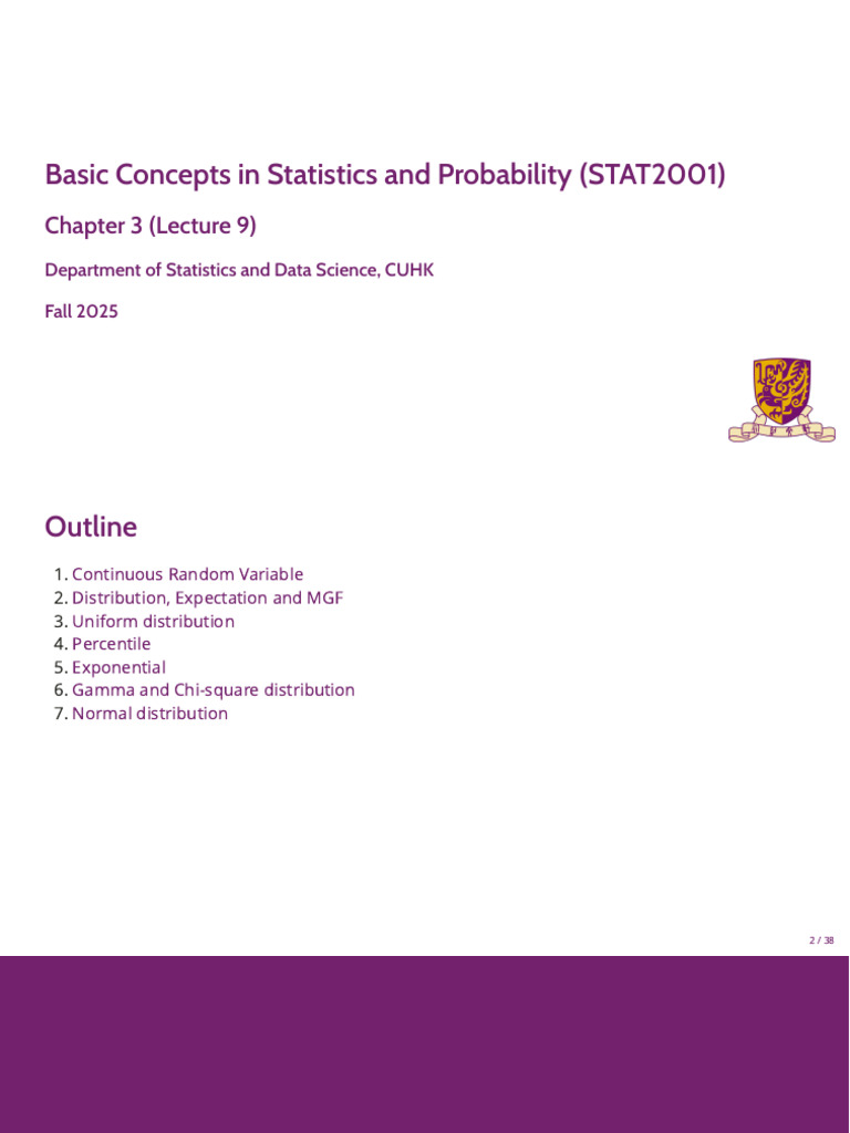 STAT2001 Chapter3 Lecture9 | PDF | Probability Distribution | Measure ...