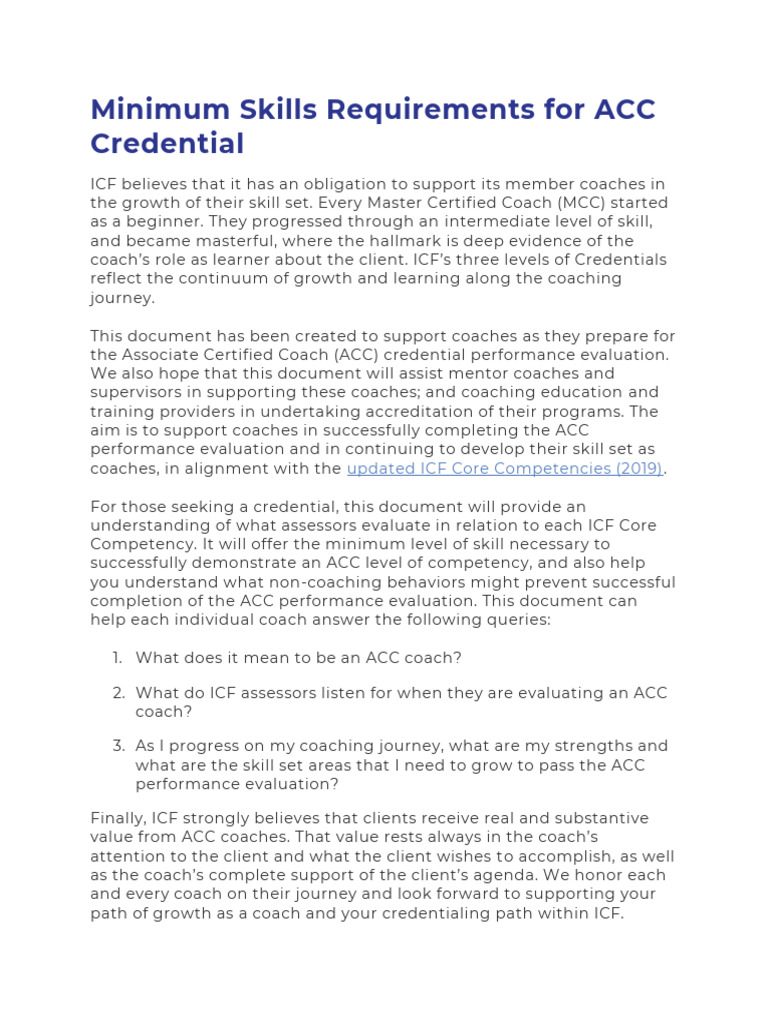 Minimum Skills Reqrmts ACC Cred (13pg Key Skills Eval) | PDF | Learning ...