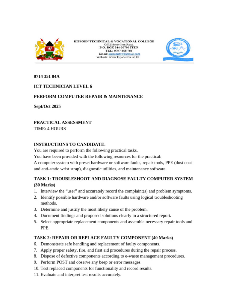 ICT Technician Level 6: Computer Repair Guide | PDF