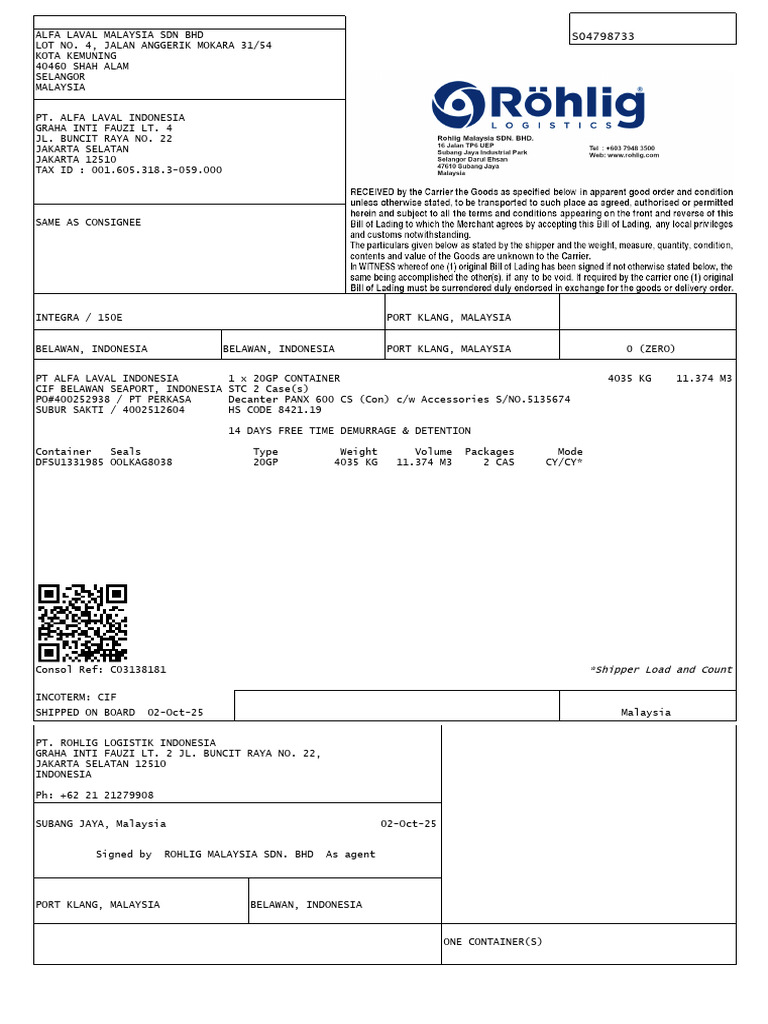 Express Ttclub Bill of Lading - s04798733 | PDF | Cargo | Bill Of Lading