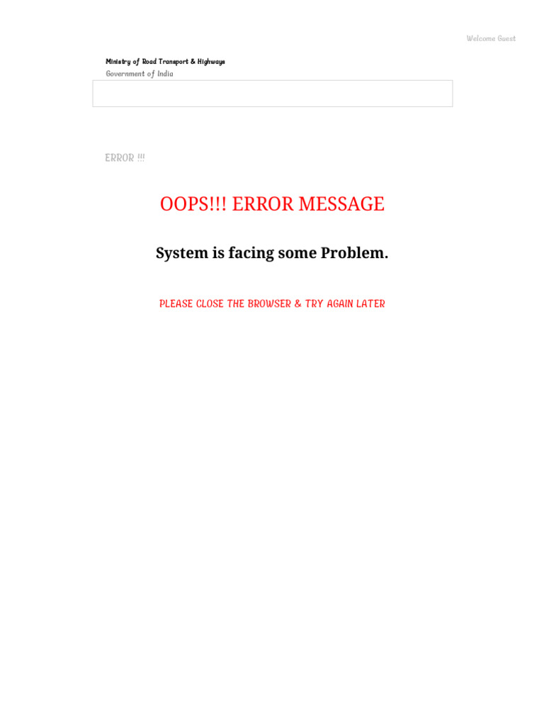 Oops!!! Error Message: System Is Facing Some Problem | PDF