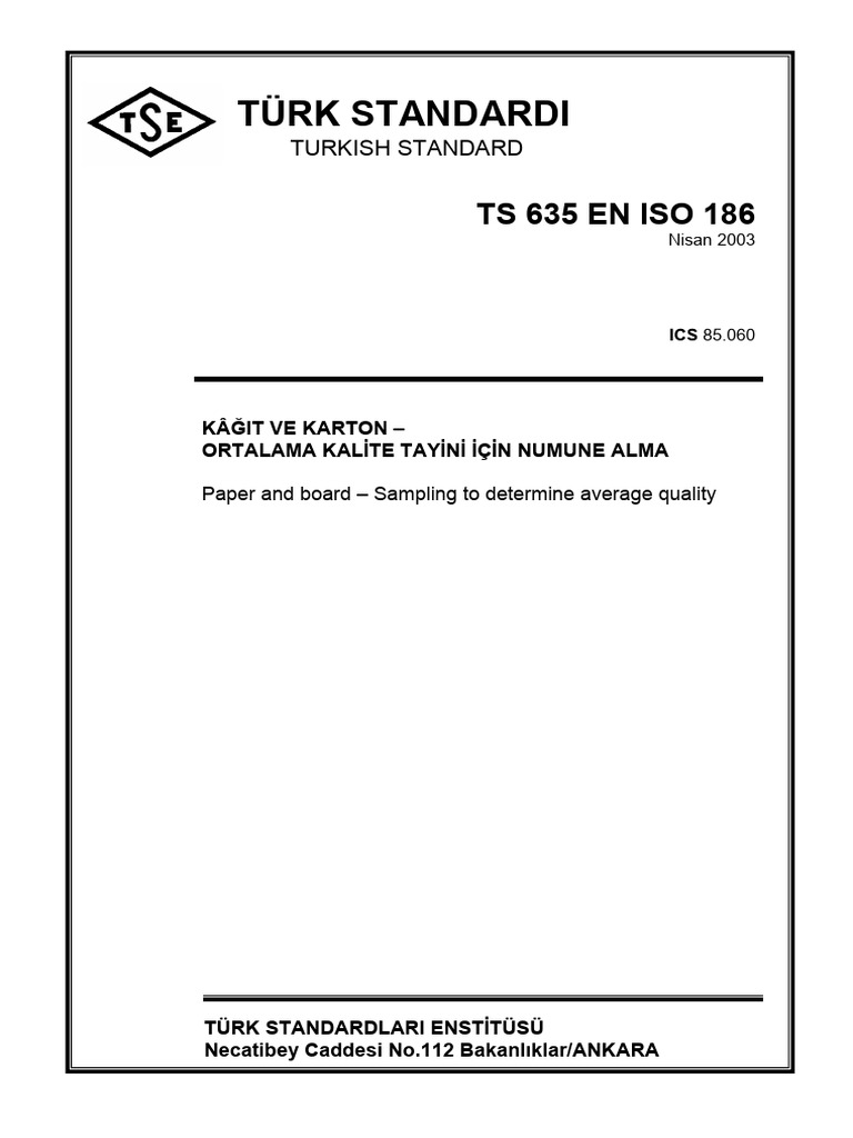Türk Standardi: TS 635 EN ISO 186 | PDF