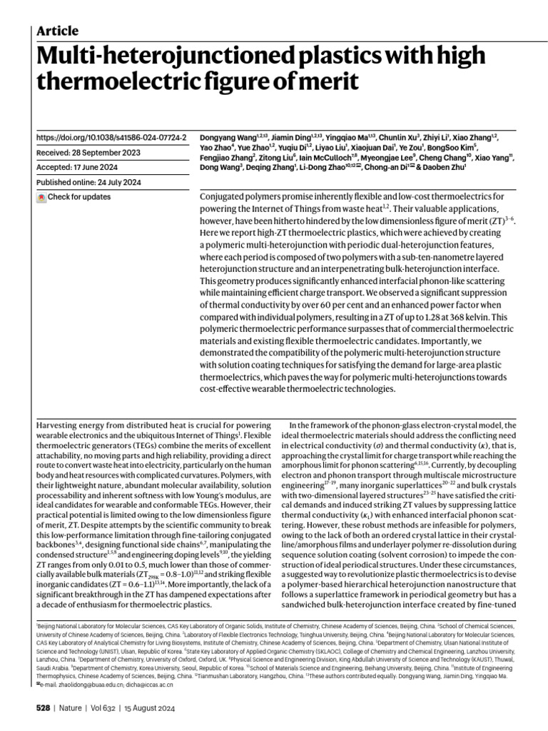 Multi-heterojunctioned Plastics With High TE FOM | PDF | Polymers ...