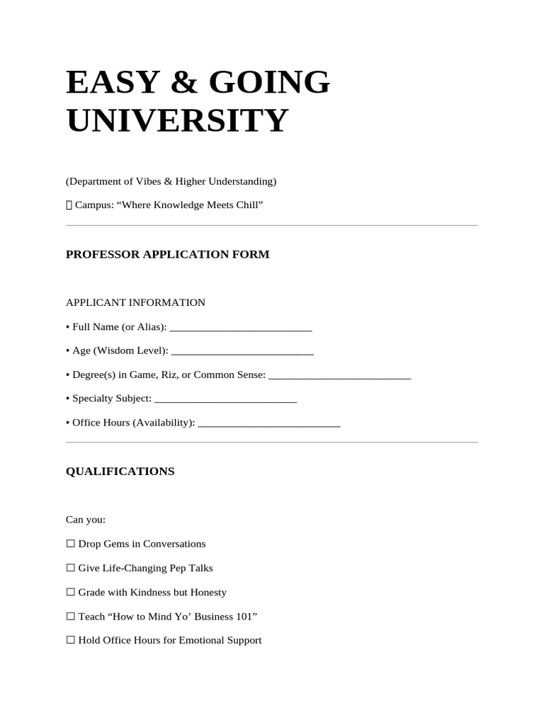 Fun Professor Application Form | PDF