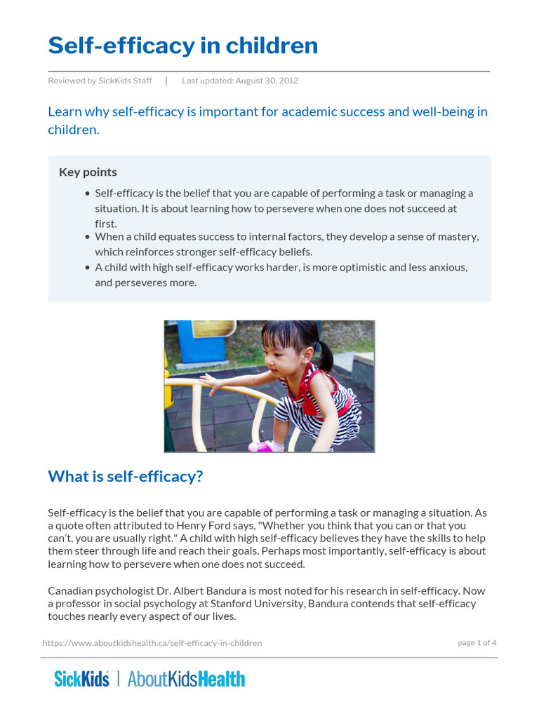 Importance of Self-Efficacy in Children | PDF | Self Efficacy | Self Esteem