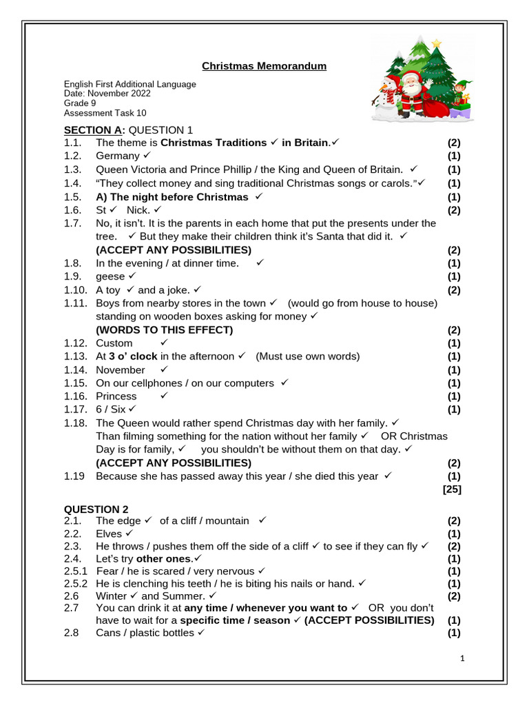 Grade 9 Christmas Traditions Assessment | PDF | Christmas