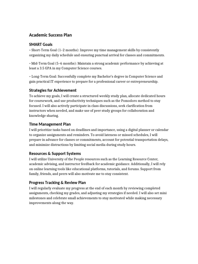 Academic Success Plan for Computer Science | PDF