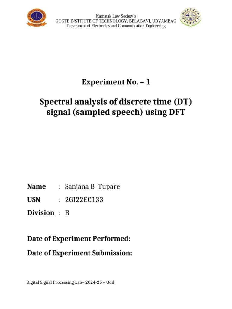 DSP Exp1 | PDF | Discrete Fourier Transform | Spectral Density