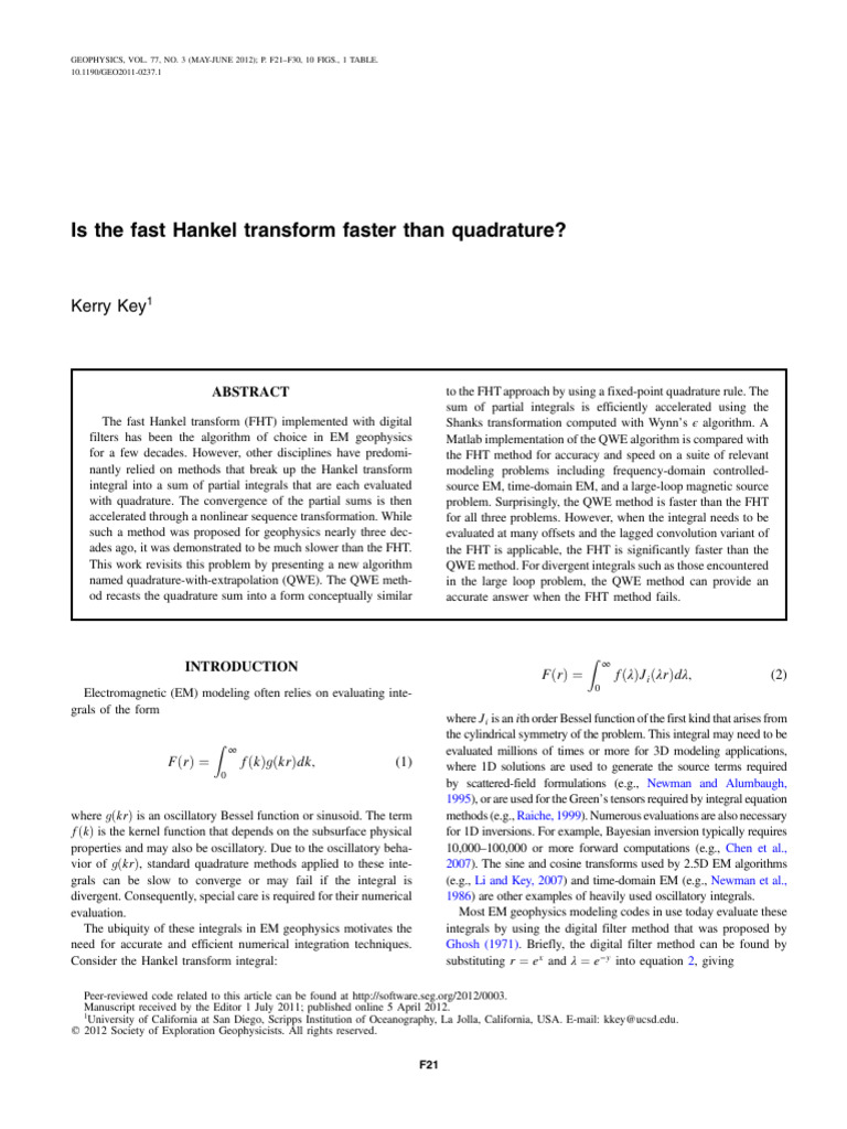 Fast Hankel Transform vs. Quadrature Methods | PDF | Integral ...