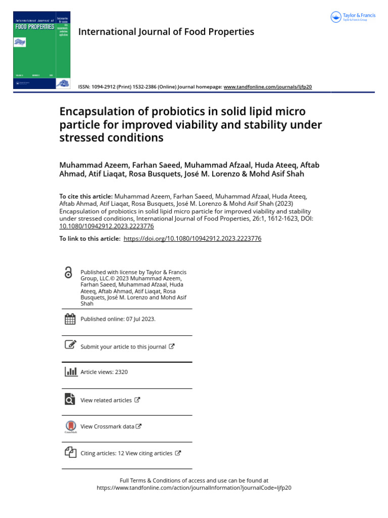 16. Encapsulation of Probiotics in Solid Lipid Micro Particle | PDF ...