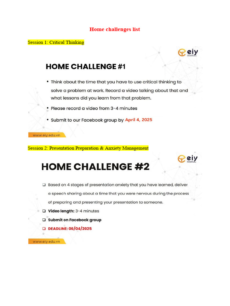 MD2 070 Home Challenges List | PDF