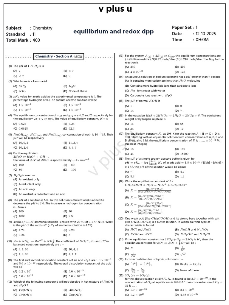 Equilibrium and Redox DPP 946739 1 1760252358 | PDF | Chemical ...