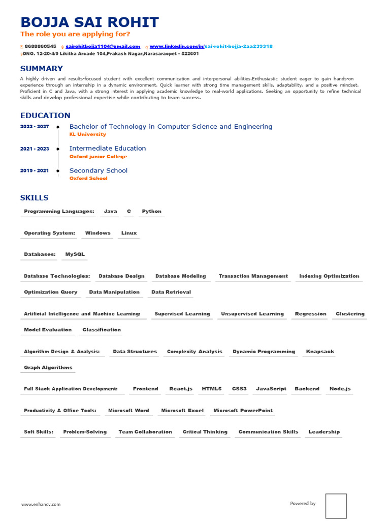 Internship-Seeking Computer Science Student Resume | PDF | Databases ...