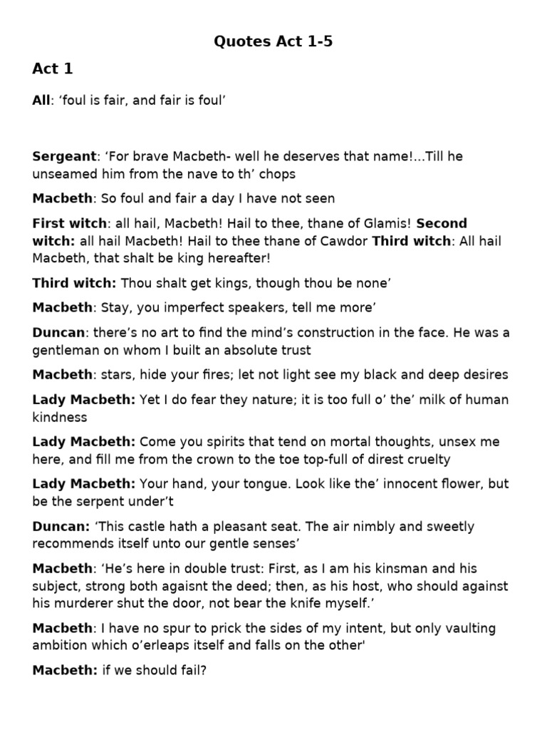 Macbeth's Fear and Ambition Quotes | PDF | Macbeth | Shakespearean ...