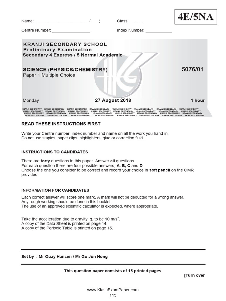 Sec 4 Science Physics SA2 2018 Kranji | PDF | Sound | Liquids