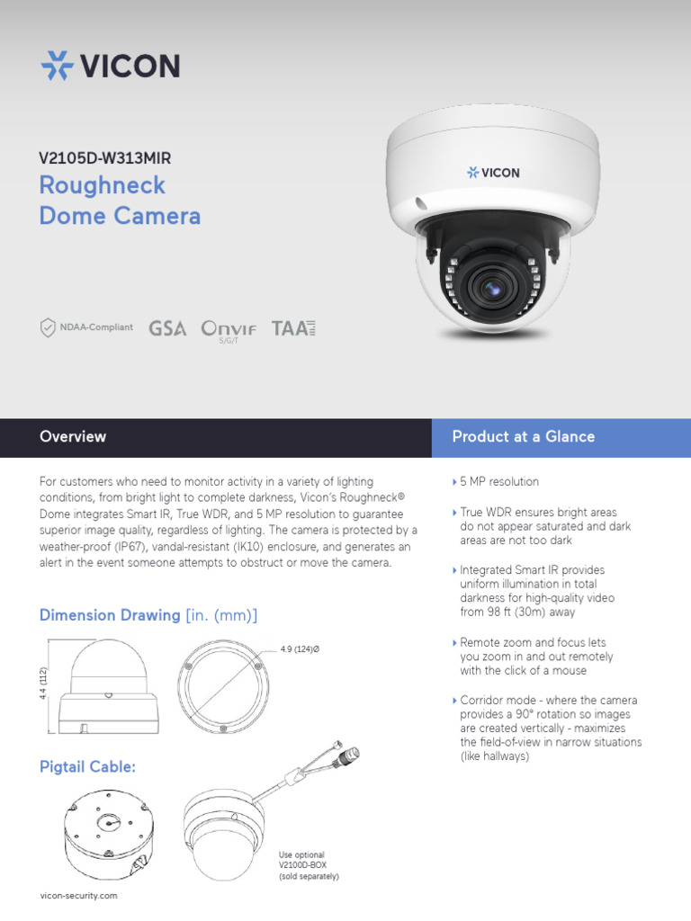 Vicon 5MP Roughneck Dome Camera | PDF | Camera | Network Protocols