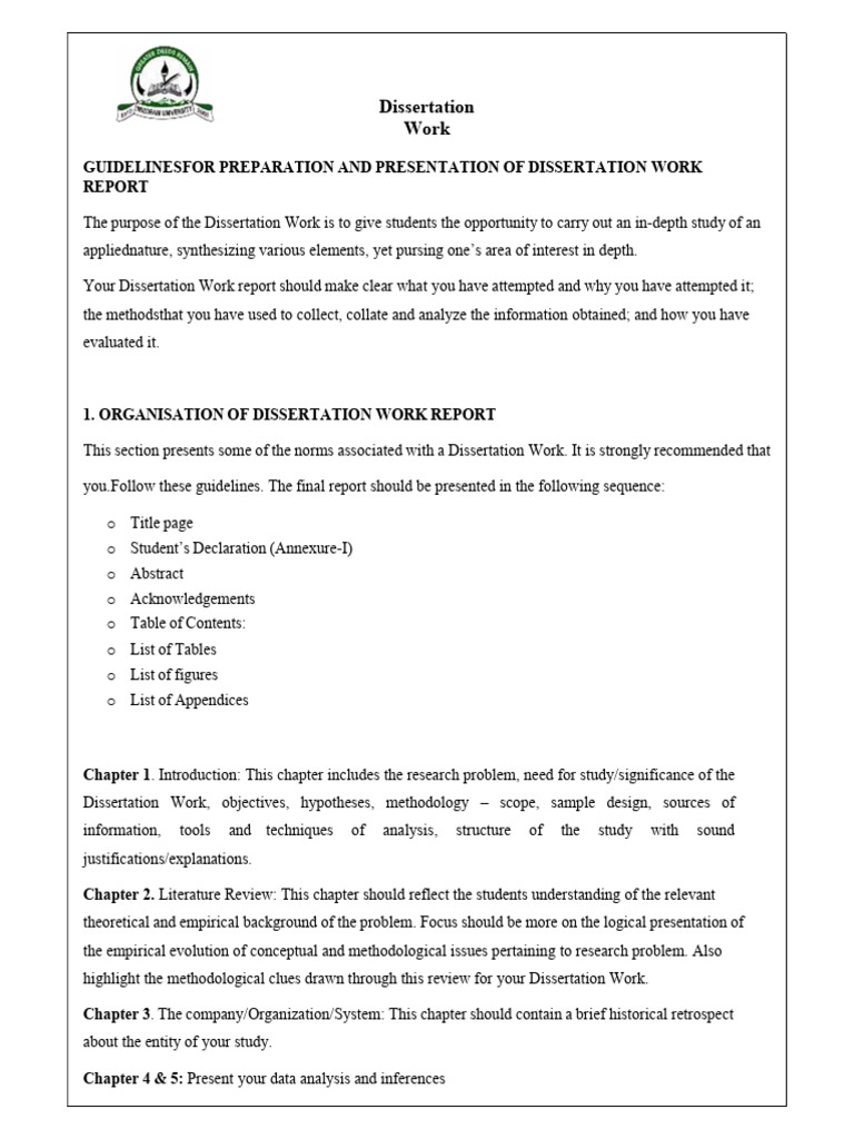 Dissertation Work Report Guidelines | PDF | Methodology | Thesis