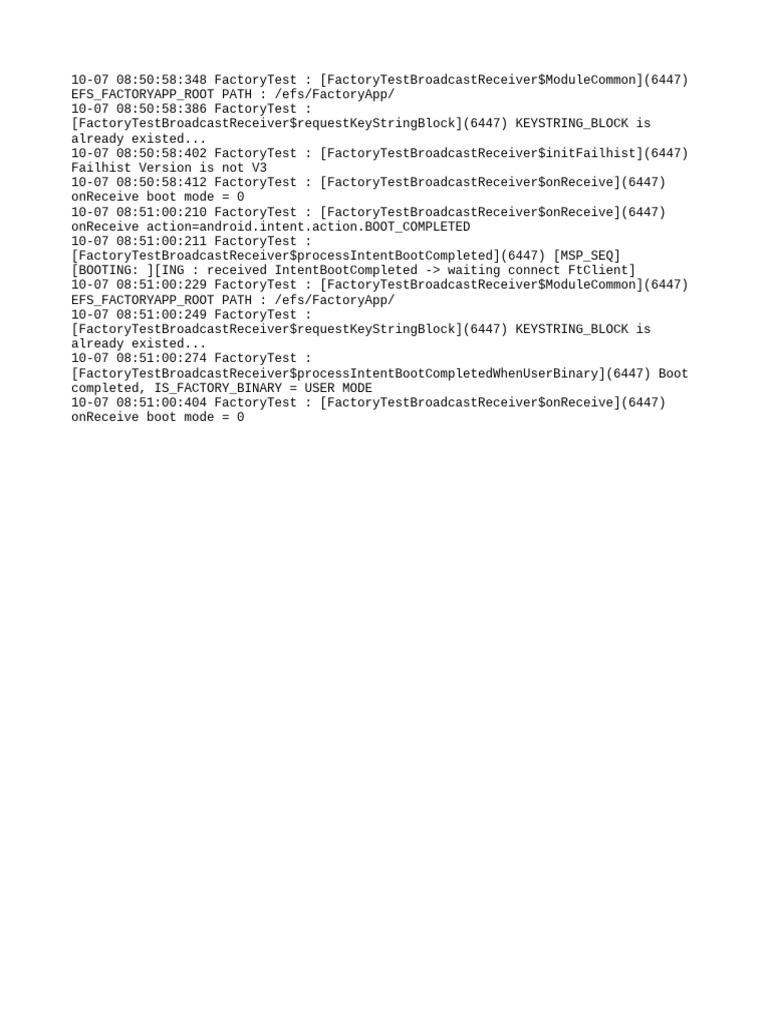 Factory Test Boot Process Log | PDF