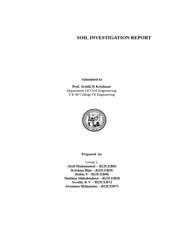 Soil Investigation Report for Mayyanad | PDF