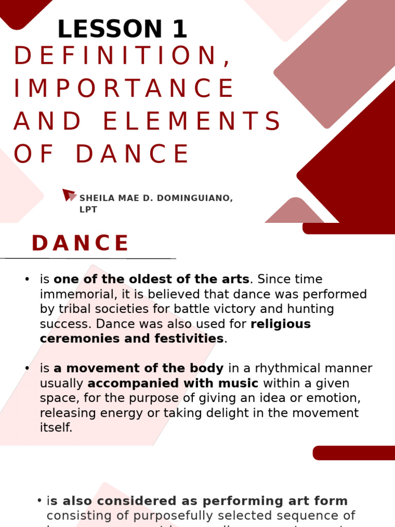 Importance and Elements of Dance | PDF | Dances | Performing Arts
