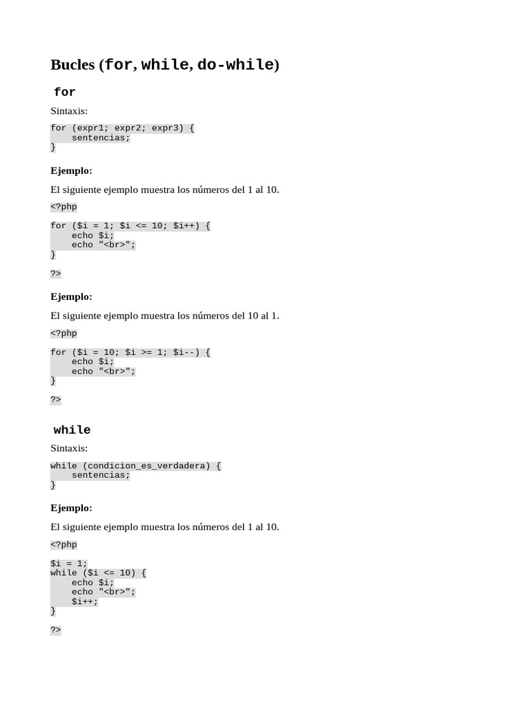 Ejemplos de bucles en PHP | PDF
