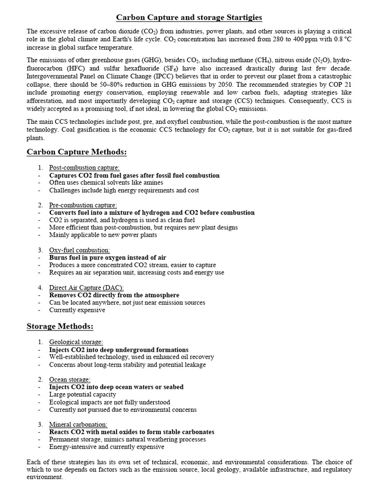 Carbon Capture and Storage Strategies | PDF | Greenhouse Gas | Carbon ...