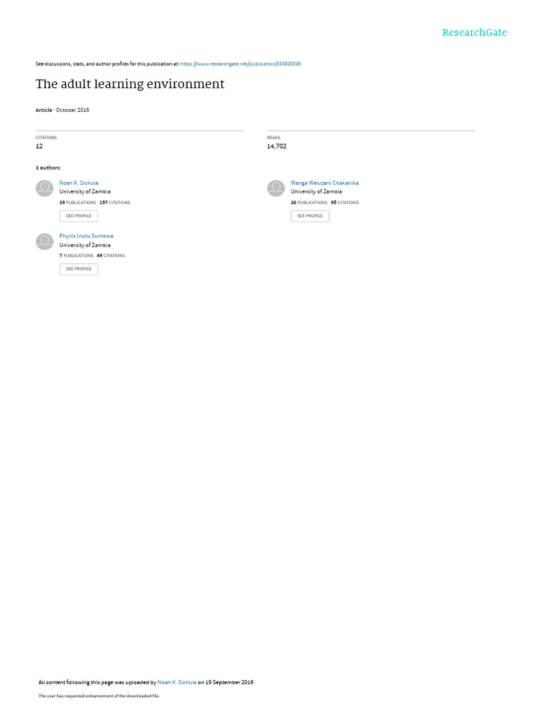 The Adult Learning Environment | PDF | Learning | Adult Education