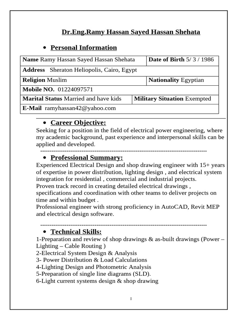 Dr. Ramy Hassan: Electrical Engineer Profile | PDF | Cairo | Autodesk