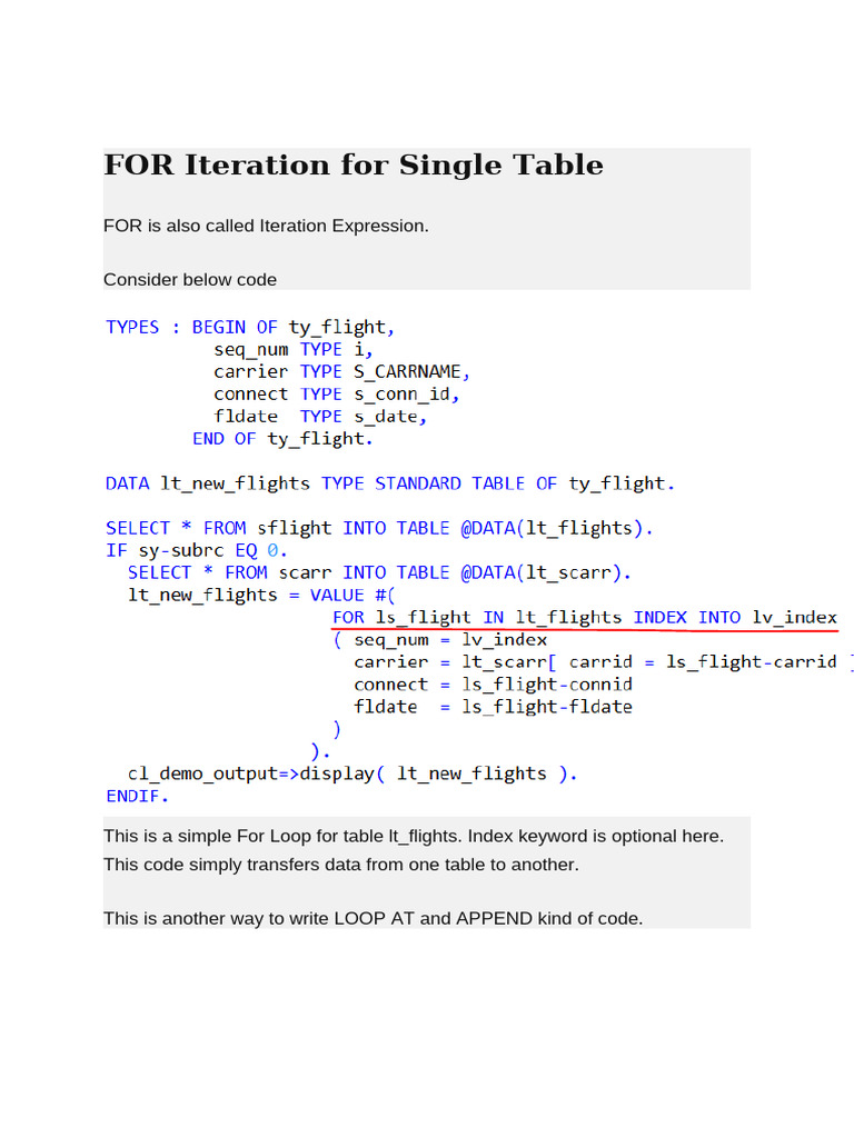 For Loop Iteration in ABAP Tables | PDF | Control Flow | Software ...
