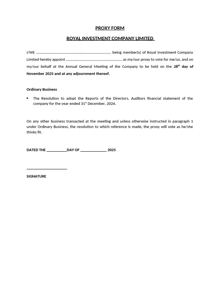 Proxy Form for Royal Investment Company | PDF