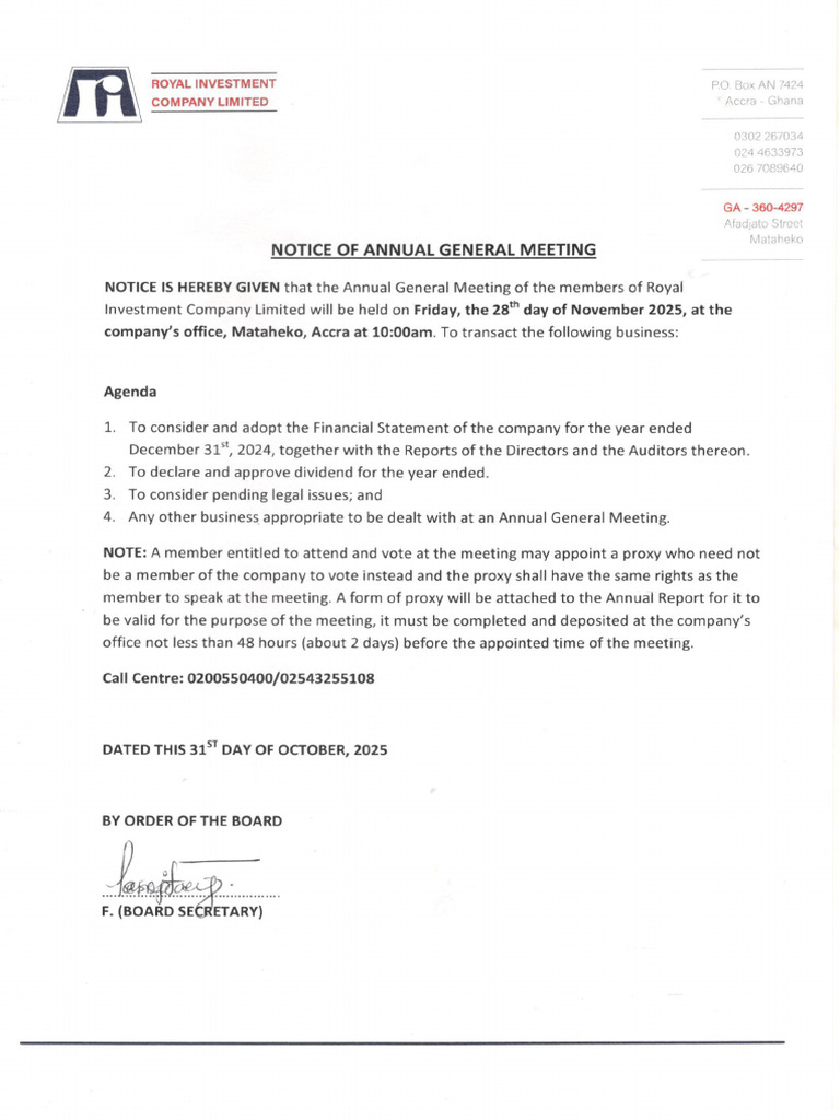 Notice of Annual General Meeting | PDF