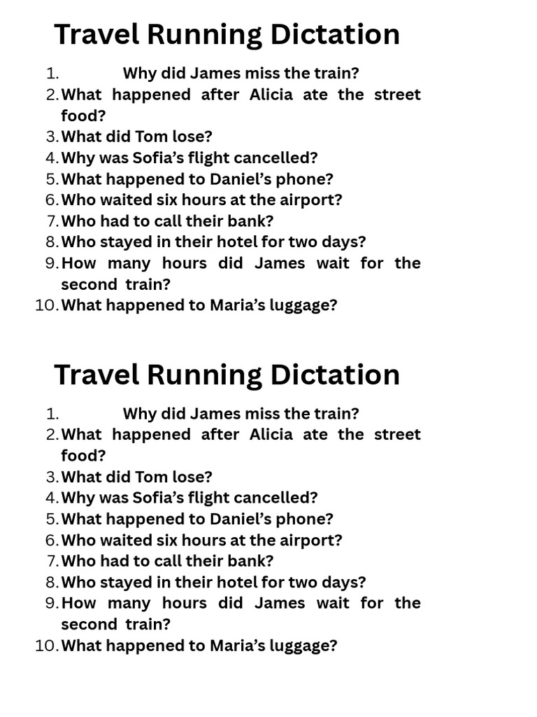 Travel Running Dictation Questions | PDF