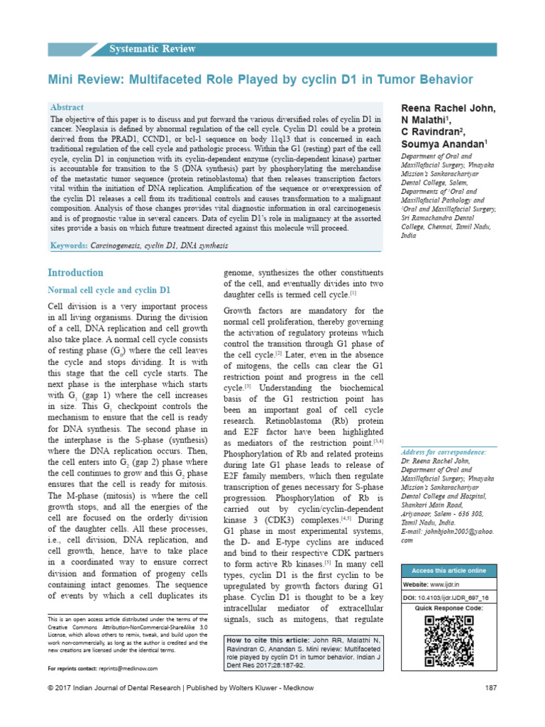 2017 Multifaceted Role Played by Cyclin D1 in Tumor Behavior | PDF ...