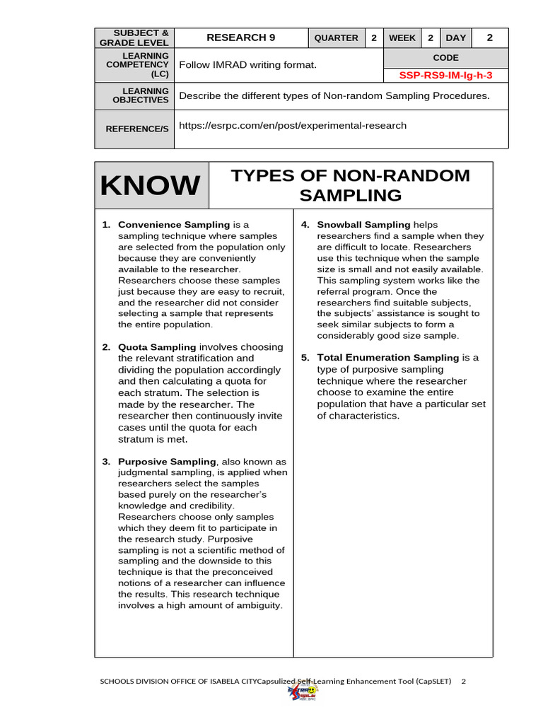 Non-Random Sampling Techniques Explained | PDF | Sampling (Statistics ...