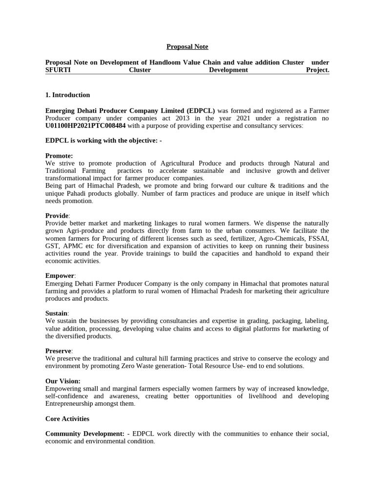 Proposal Note For Kullu | PDF | Weaving | Economies